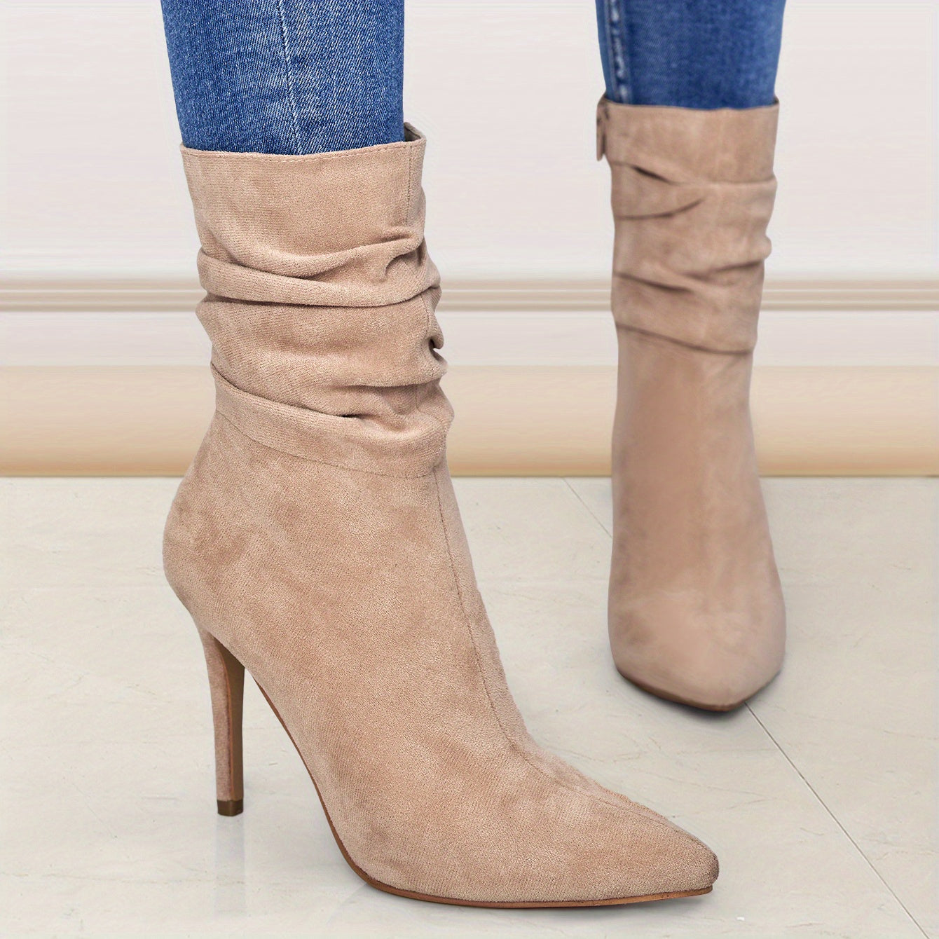 Women's Mid-Calf Boots, Plain Fashionable Boots with Zipper for Comfort and Casual Wear, Round Toe in the Middle of Calf