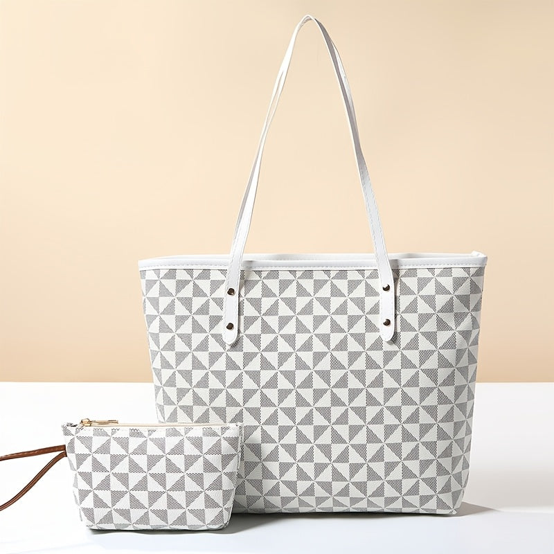 Women's PU Handbag with Plaid Pattern - Large Capacity Lightweight Designer Purse, Zipper Closure &, Elegant for, Travel, Shopping, Casual Outfits