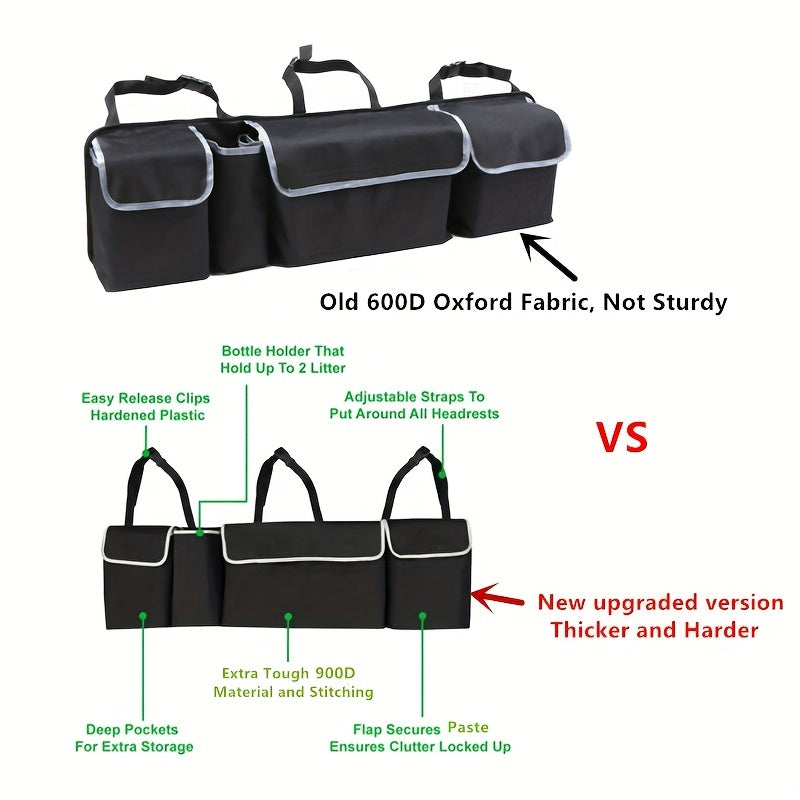 Adjustable Car Trunk Storage Bag, Large Capacity Multi-Purpose Oxford Cloth Backseat Organizer for Car Interiors.