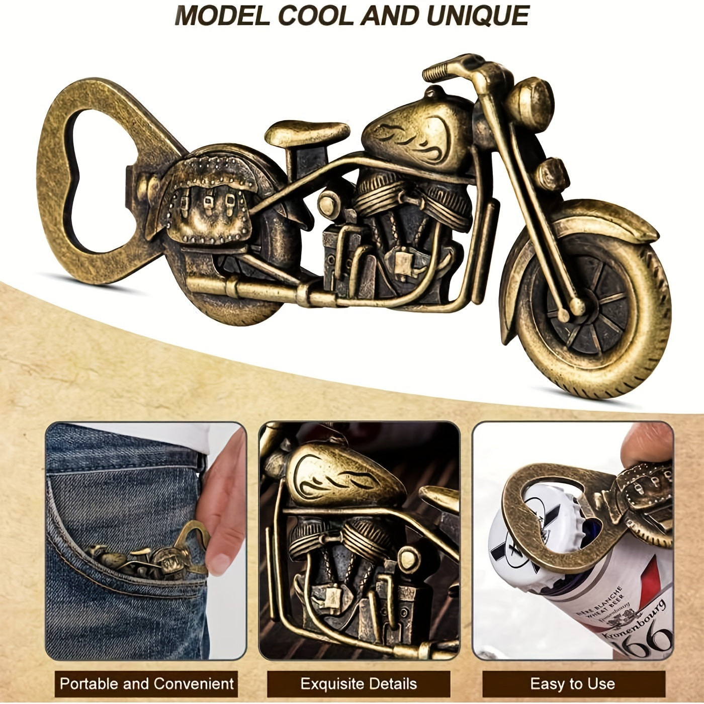1pc Golden Motorcycle Bottle Opener - Perfect Gift for Beer Lovers and Men - 5 Inches/2 Inches/0.3 Inches - 3 Ounces
