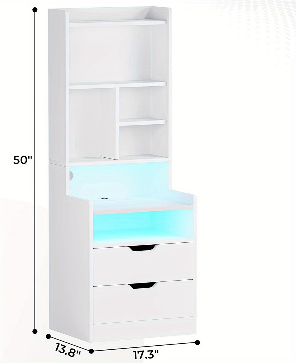 1pc Black Nightstand with Drawers and Storage Shelves, Tall Bedside End Table with LED Lights and Charging Station and Bookshelf, Black/ White/ Gray Nightstand