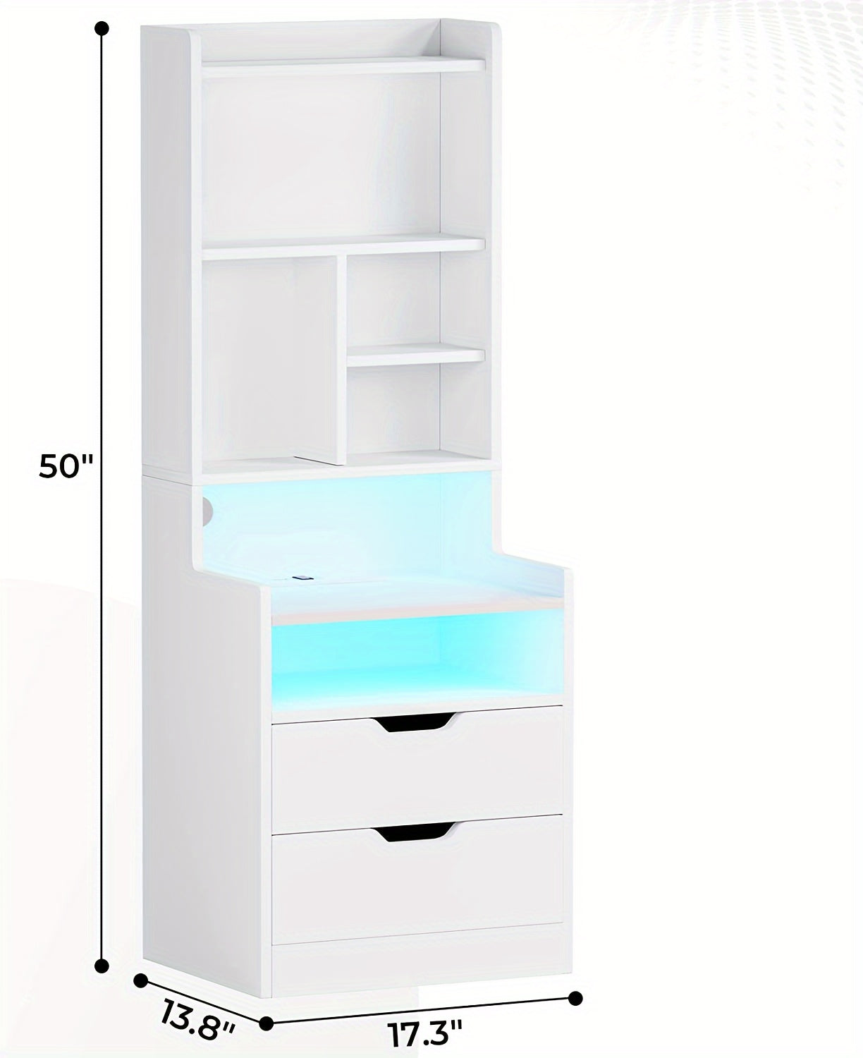 1pc Black Nightstand with Drawers and Storage Shelves, Tall Bedside End Table with LED Lights and Charging Station and Bookshelf, Black/ White/ Gray Nightstand