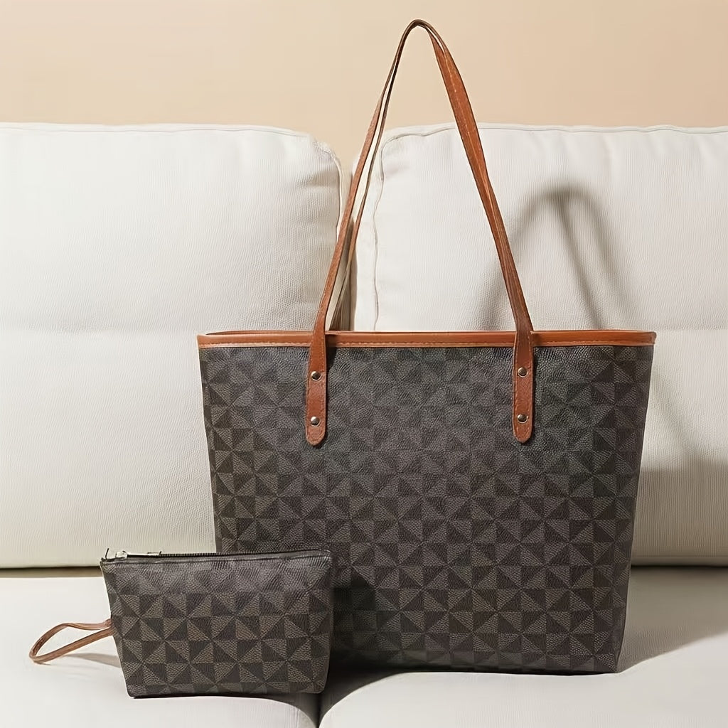 Women's PU Handbag with Plaid Pattern - Large Capacity Lightweight Designer Purse, Zipper Closure &, Elegant for, Travel, Shopping, Casual Outfits