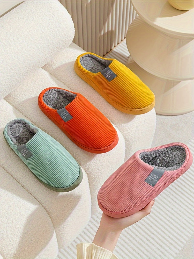 Women's & Unisex Plush Slip-On Slippers with Non-Slip Rubber Sole - Winter Warm Indoor House Shoes, Soft Plush & Cushioned Footbed, Multi-Color Options (Pink, Blue, Grey, Brown, Green, Yellow, Orange) for Home, Postpartum Car