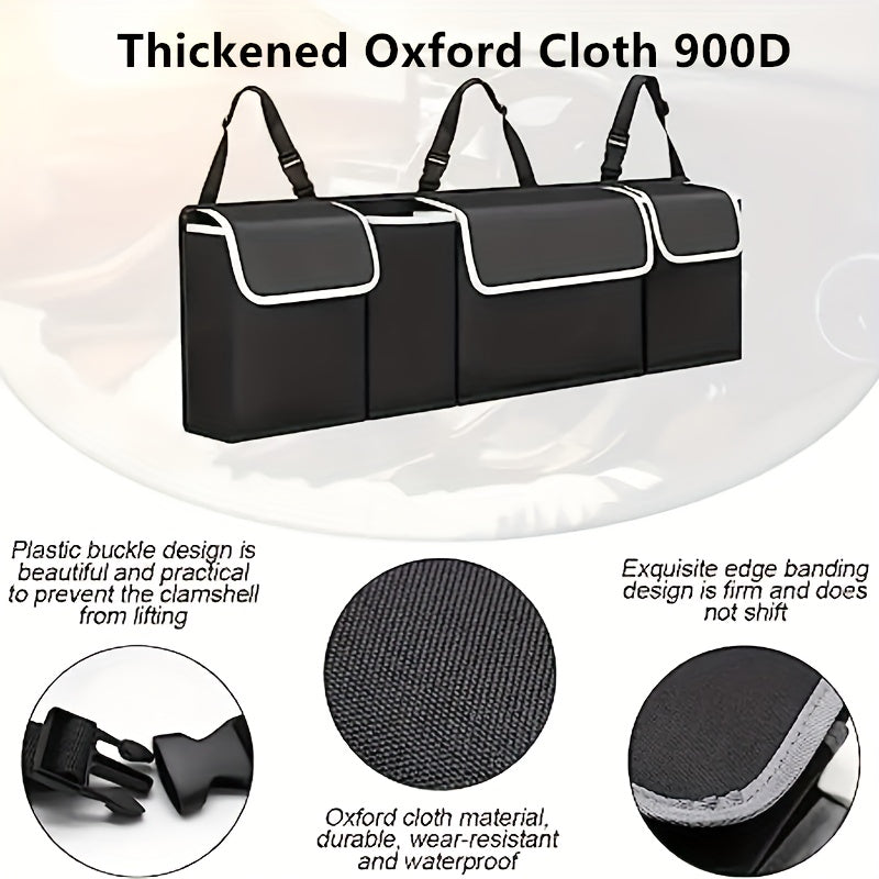 Adjustable Car Trunk Storage Bag, Large Capacity Multi-Purpose Oxford Cloth Backseat Organizer for Car Interiors.