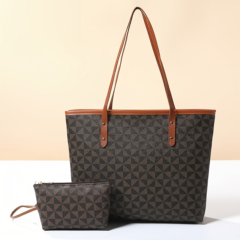 Women's PU Handbag with Plaid Pattern - Large Capacity Lightweight Designer Purse, Zipper Closure &, Elegant for, Travel, Shopping, Casual Outfits