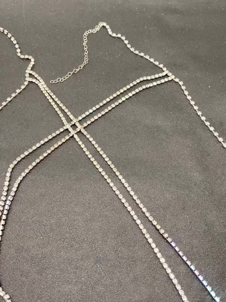 Luxury Cross Chest Chain Shiny Rhinestones Body Chain Jewelry