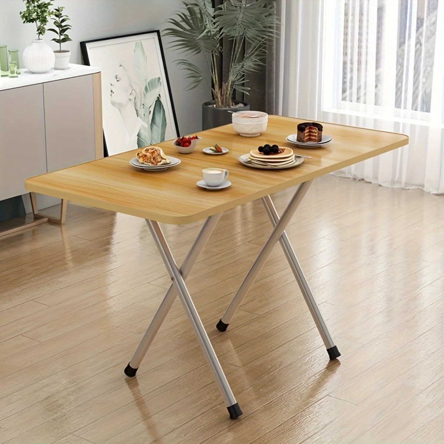 Compact and Durable Folding Table - High Density Hard Wood, Metal Frame, No Power Supply - Suitable for Dormitory, Rental, Resta