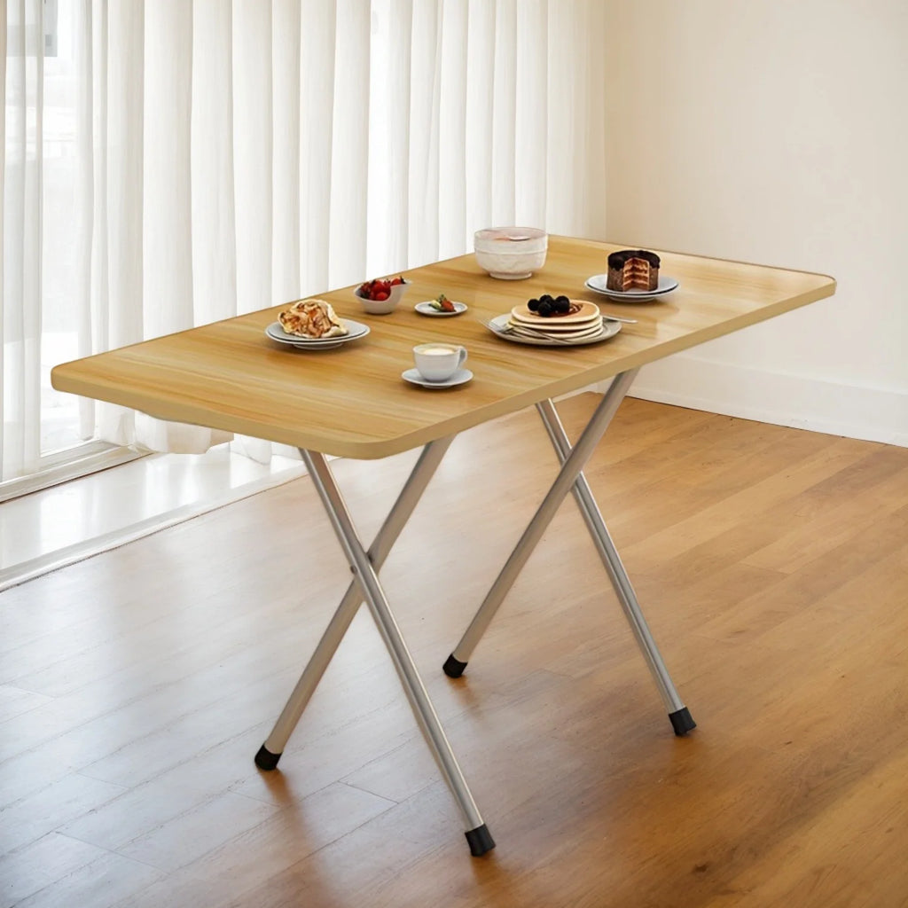 Compact and Durable Folding Table - High Density Hard Wood, Metal Frame, No Power Supply - Suitable for Dormitory, Rental, Resta