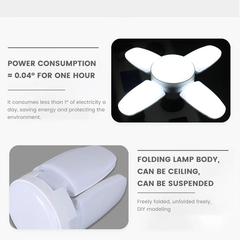 E27 Fan Shape Foldable 28W LED Bulb AC220V/110V Deformation for Home Ceiling Lights Warehouse and Garage White Light 6500K Bulb