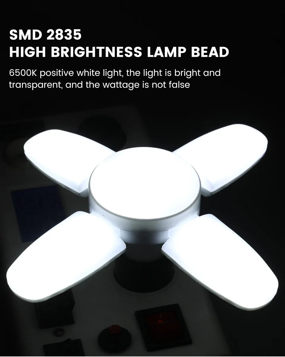 E27 Fan Shape Foldable 28W LED Bulb AC220V/110V Deformation for Home Ceiling Lights Warehouse and Garage White Light 6500K Bulb
