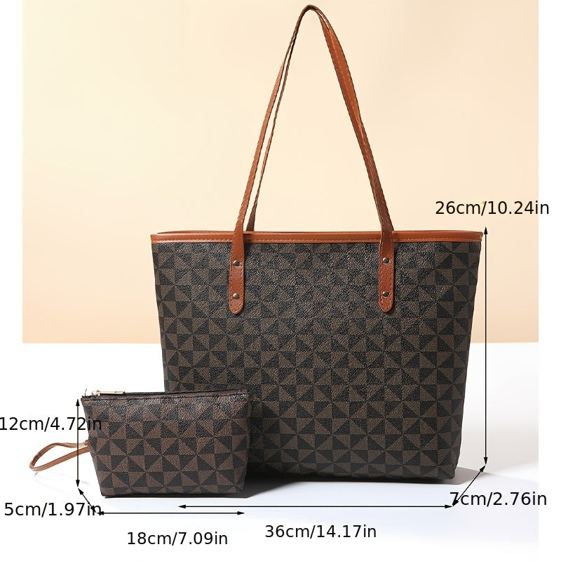 Women's PU Handbag with Plaid Pattern - Large Capacity Lightweight Designer Purse, Zipper Closure &, Elegant for, Travel, Shopping, Casual Outfits