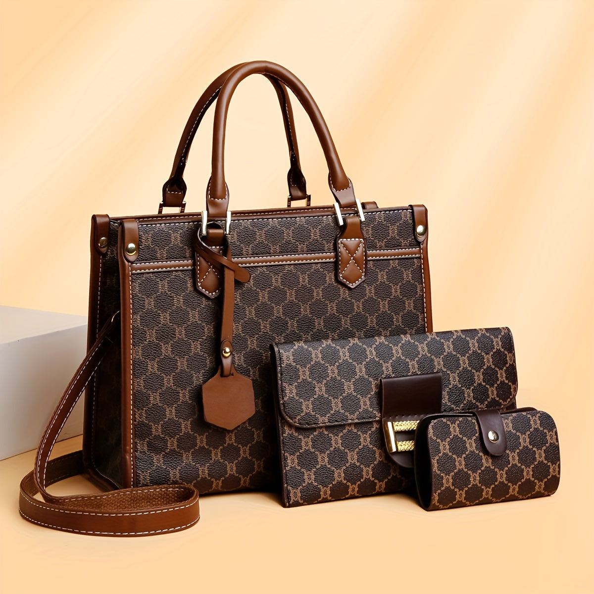 Women's Bag Set: Fashionable Large Capacity Tote Bag with Clutch and Card Holder, Three-Piece Set, Elegant Handbag for Middle-Aged Ladies