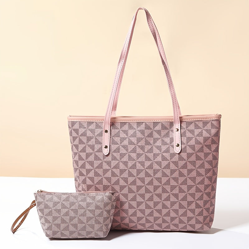 Women's PU Handbag with Plaid Pattern - Large Capacity Lightweight Designer Purse, Zipper Closure &, Elegant for, Travel, Shopping, Casual Outfits