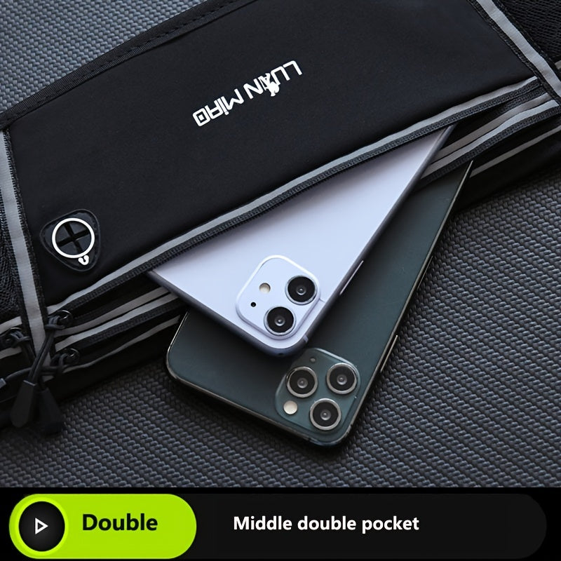 Luan Miao Sports Waist Pack - Black & White, Waterproof Polyester, Adjustable Strap, Multi-Pocket Design for Running, Hiking, and Fitness, Outdoor Gear | Adjustable Waist Pack | Durable Zipper Closure, Running Gear