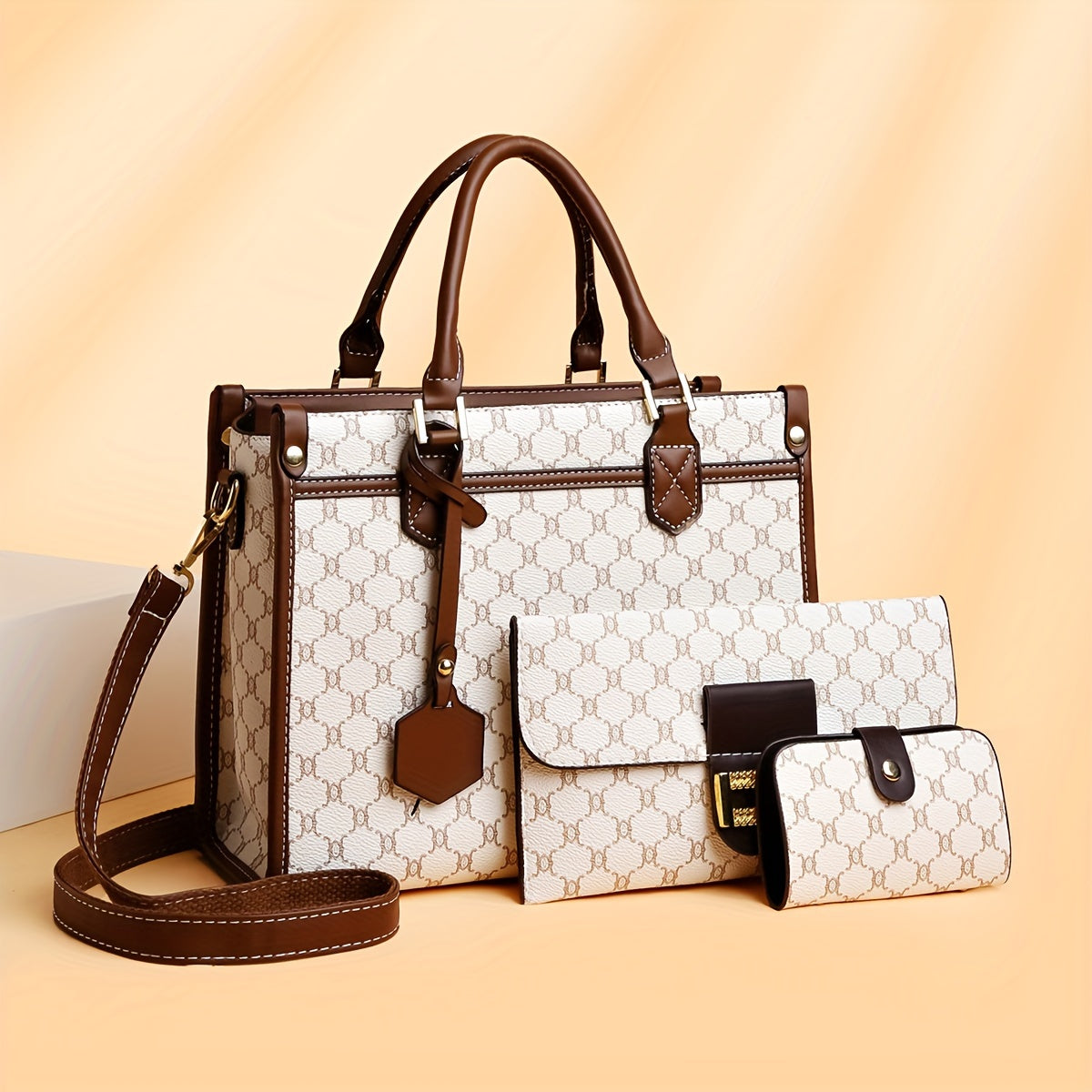 Women's Bag Set: Fashionable Large Capacity Tote Bag with Clutch and Card Holder, Three-Piece Set, Elegant Handbag for Middle-Aged Ladies