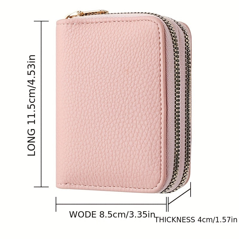 Double Zipper Wallet, Women's Short Credit Card Holder, Multifunctional Large Capacity Coin Purse