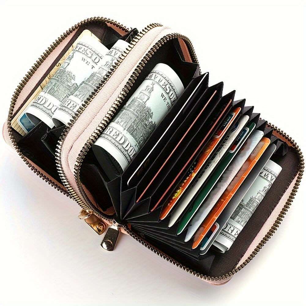 Double Zipper Wallet, Women's Short Credit Card Holder, Multifunctional Large Capacity Coin Purse