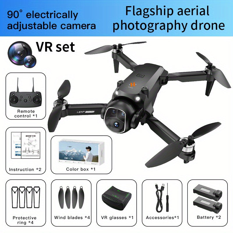 VR Folding Drone with Head-Mounted VR Glasses - 360° Flip, 90° Adjustable Camera, Brushless Motors, Optical Flow Positioning
