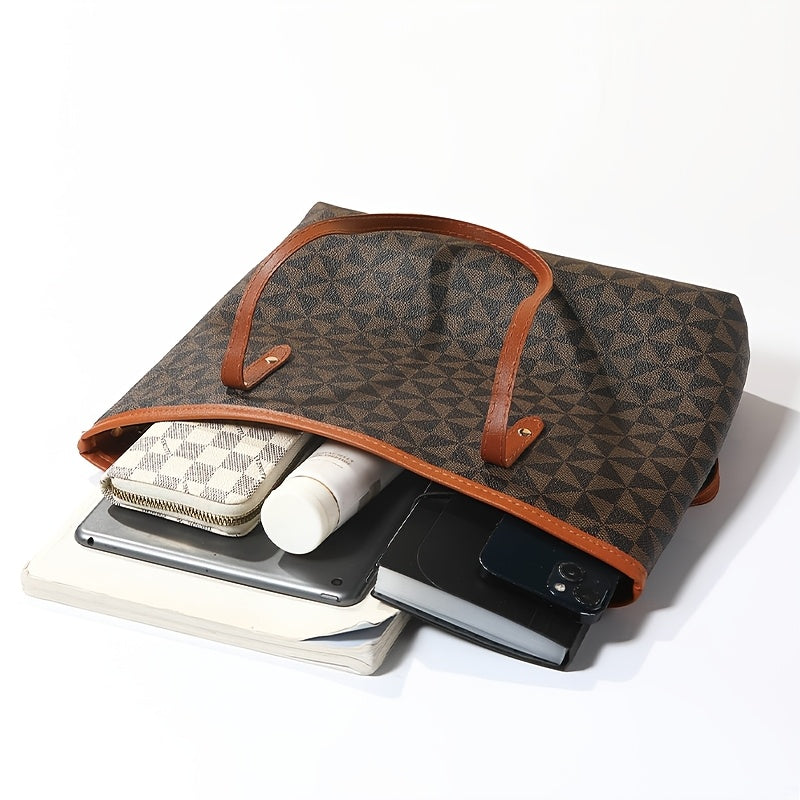 Women's PU Handbag with Plaid Pattern - Large Capacity Lightweight Designer Purse, Zipper Closure &, Elegant for, Travel, Shopping, Casual Outfits