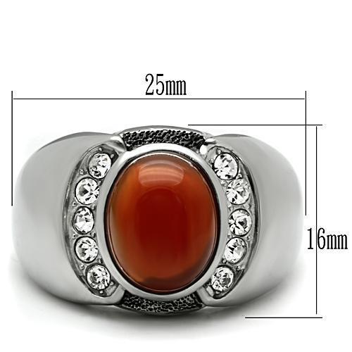 TK499 - High polished (no plating) Stainless Steel Ring with Semi-Precious Onyx in Siam-1