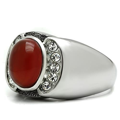 TK499 - High polished (no plating) Stainless Steel Ring with Semi-Precious Onyx in Siam-3
