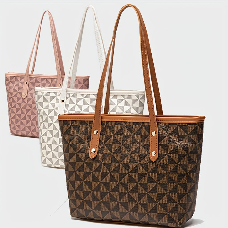 Women's PU Handbag with Plaid Pattern - Large Capacity Lightweight Designer Purse, Zipper Closure &, Elegant for, Travel, Shopping, Casual Outfits